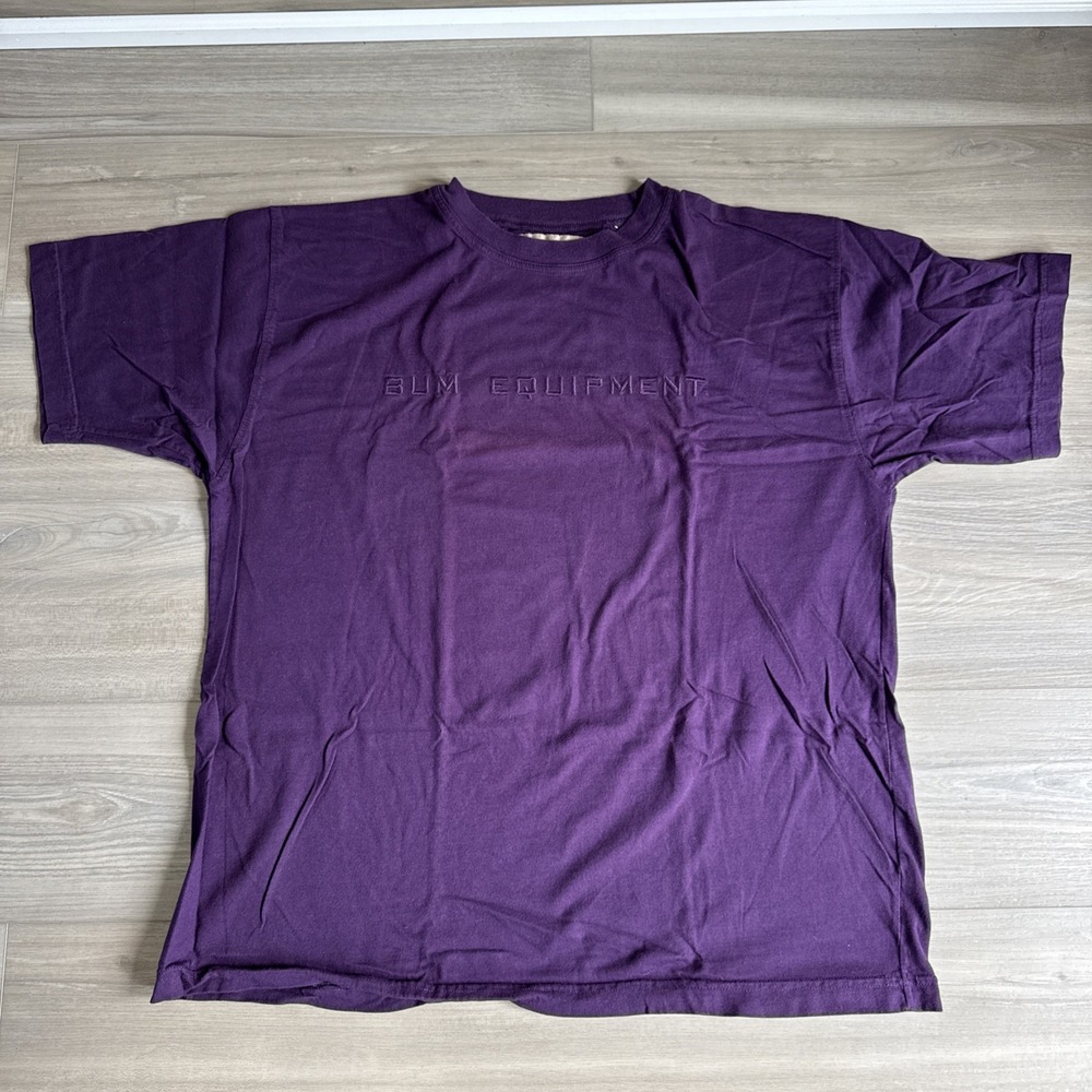 Vintage 90s Bum Equipment T Shirt Mens Large Purple Embroidered Logo Cotton